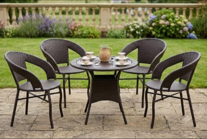 Image of India Rattan Wicker Outdoor Indoor Garden Furniture Set for Tea Coffee Balcony Furniture Lawn Furniture Patio Seating Set 4 Chair 1 Table (Brown1)