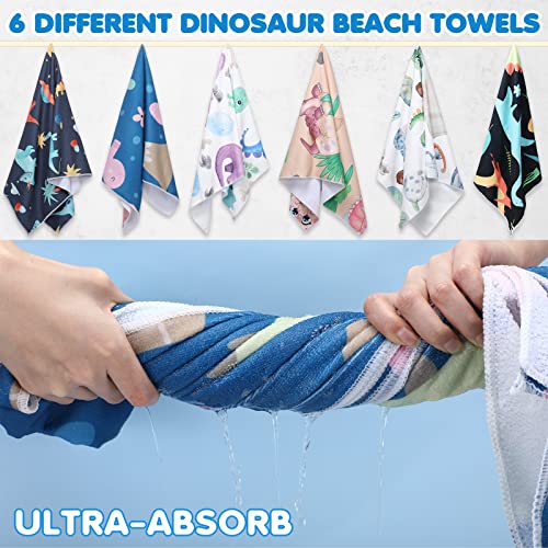 Mixweer 6 Pcs Dinosaur Beach Towel 24 X 48 Inch Microfiber Camping Towels Quick Dry Toddler Bath Towel Absorbent Pool Towels For Kids Soft Beach Blanket For Boys Girls Bath Shower Swim Travel Supplies #TOP2