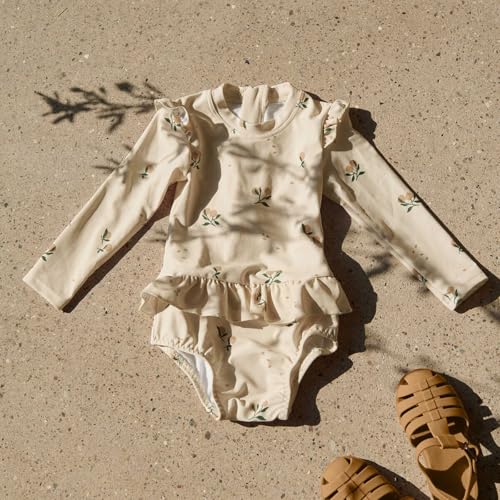 Image of Girls One Piece Swimsuits Zipper Rash Guard Long Sleeve Bathing Suit with Ruffle Hem UPF50+