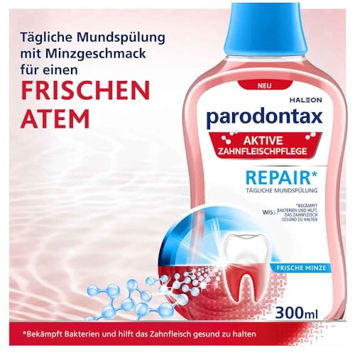 Parodontax Mundspülung Aktive Zahnfleischpflege- Repair*, 300ml mit frischem Minzgeschmack, alkoholfrei