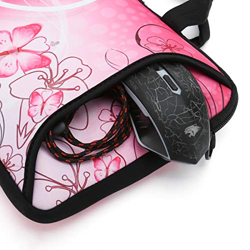 RICHEN 14 15 15.4 15.6 inch Laptop shoulder bag Messenger Bag Case Notebook Handle Sleeve Neoprene Soft Carring Tablet Travel Case with Accessories pocket (14-15.6 inch, Pink Butterfly)