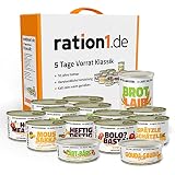 ration1 5 Tage Notvorrat Klassik - Hauptgerichte & Frühstück für 5 Tage - ohne Kühlung 10 Jahre haltbar (MHD 2033) - Notfallnahrung lange haltbar - Lebensmittel Notration Fertiggerichte