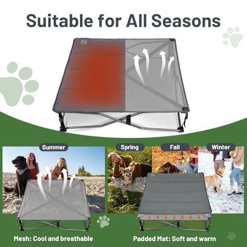 TIMBER RIDGE Large Elevated Dog Bed, 3-in-1 Portable, Folding, and Raised with Removable Pad Mat, Cooling Design for Indoor and Outdoor Use, Grey - Image 5