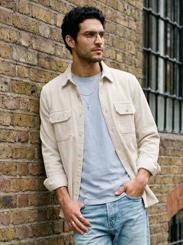 Image of Urbano Fashion Men's Corduroy Full Sleeve Regular Fit Solid Overshirt with Utility Pockets
