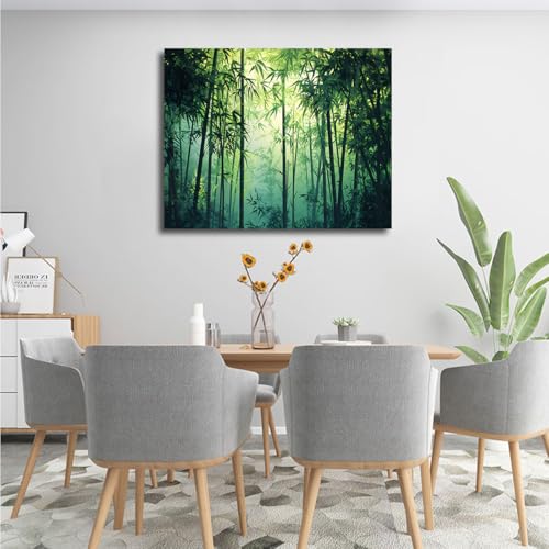 Affiche forêt de bambou verte style chinois avec cadre intérieur