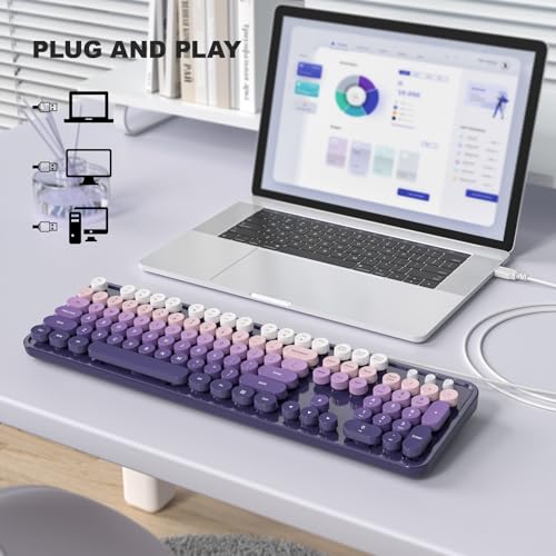 Image of MOFII Computer Keyboards Wired, Plug Play USB Full Size Typewriter Keyboard, Cute Colorful Aesthetic Keyboard with Foldable Stands for Windows PC Laptop (Purple Gradient)