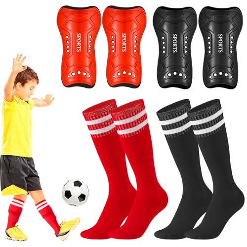 ZhouBoat Kids Soccer Shin Guards, Soccer Socks Kids 6-8, Protective Soccer Equipment for Boys Girls Football Games, 4 Packs, 6-10Y