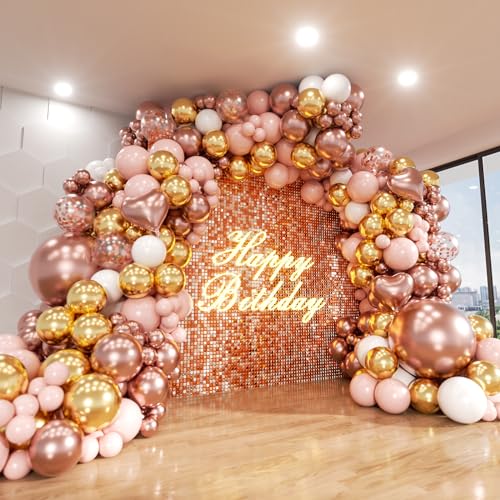 Image of Rose Gold Balloons Arch Kit, 140Pcs Metalic Rose Gold Metallic Gold White Pink with Confetti Balloons for Bridal Shower Baby Shower Bachelorette Birthday Wedding Girl Anniversary Decorations