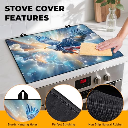 Image of Patriotic Stove Top Cover,Stove Protector Mat, 4th of July American Flag Kitchen Decor, Heat Resistant for Electric Stove,28 x 20 Inch