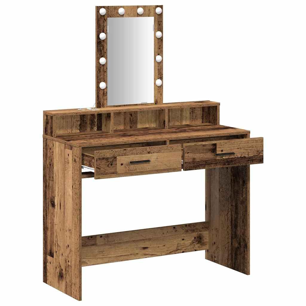 Schminktisch Braun aus Holzwerkstoff 100 x 41 x 140 cm mit LED-Spiegelbeleuchtung, USB-Anschluss, Schublade und Stauraum für Schlafzimmer, Ankleidezimmer, Makeup und Pflege