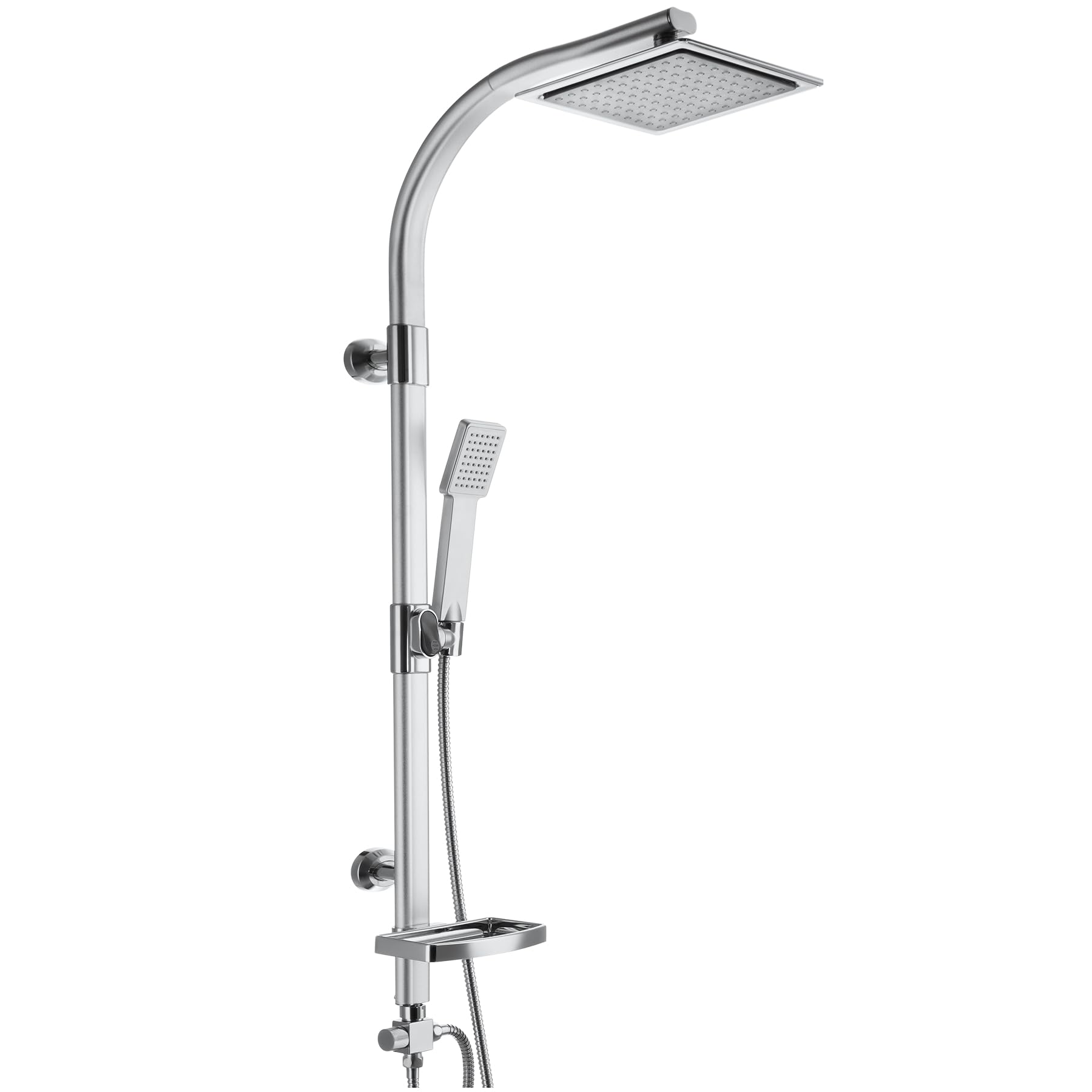 tectake® Conjunto de Ducha con Rociador de Hidromasaje de Aluminio con Grifo Ducha, Duchas de Baño con Alcachofa con Junta Esférica, Bandeja y Barra Regulable, Columna Hidromasaje - Gris