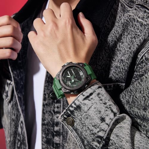 Image of V2A Stryke 45mm Analog Digital Sports Watch for Men | Hybrid Layered Dial | Alarm Stopwatch Backlight Day Date | TPU Strap | 30M Water Resistant | Gift for Mens