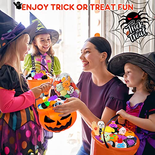 50PCS Halloween Mochi Squishy Toys with Halloween Pumpkin Bucket Halloween Party Favors Trick or Treat Goodie Bag Filler Halloween Decorations Kawaii Squishy Halloween Toys Gifts for Boy Girl Random3