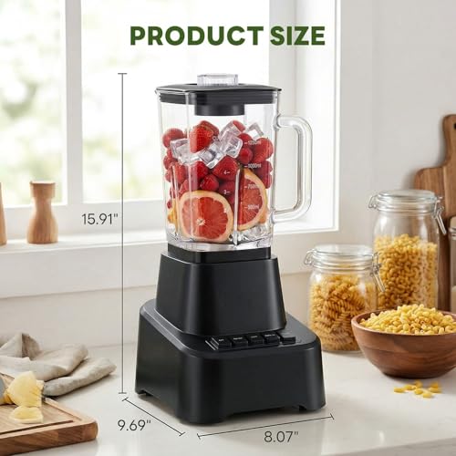 Image of OLIXIS Professional Blender for Smoothies, Full-Size Kitchen Blender with 850 Peak Watts & 54oz Large Glass Pitcher, 4 Speeds with Pulse for Ice Crushing Frozen Fruits, Dishwasher Safe, Black