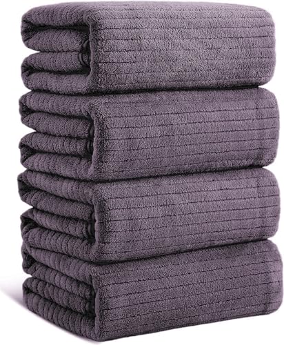 Mistyrose Ribbed Design Towel (Dark Purple, 4 Piece Bath Towels)