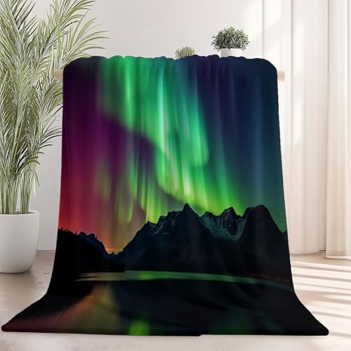 Manta Polar para Sofá 70×100 cm, Naturaleza Lago Montañas Aurora Boreal Franela súper Suave y esponjosa, Manta de Cálida y Ligera para Sala de Estar u Oficina, Negro
