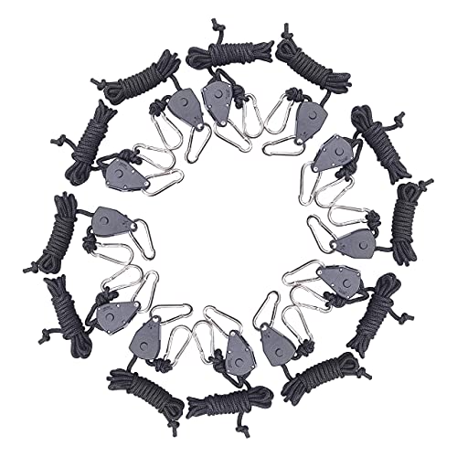 zazzy 6-Pairs 1/8 Inch Adjustable Rope Hanger for Grow Light, Grow Light Hanger Heavy Duty Ratchet Tie Down Strap with Reinforced Gear, Heavy Duty Rope Clip Hanger for Various Tie-Down Uses