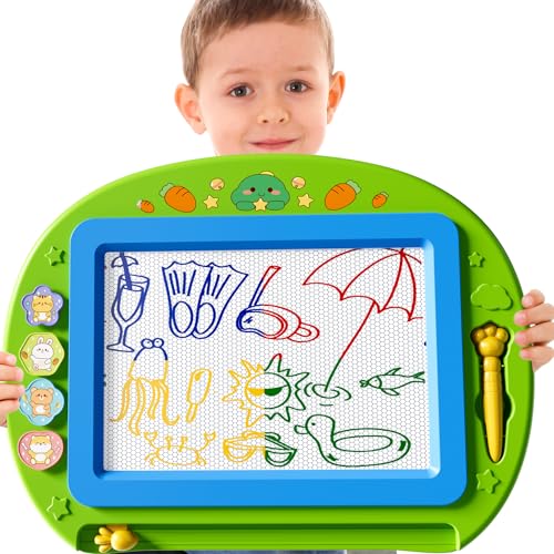 BLmukce Pizarra mágica magnética XL para niños, pizarra para colorear con sello y bolígrafo, juguete educativo y tamaño de viaje, regalo para niños y niñas a partir de 1, 2 y 3 años (verde)