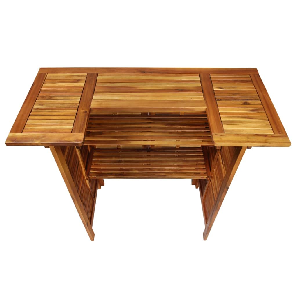 Juego Bar Jardin 5 Pzas Madera Acacia | Mesa Bistro con 2 Estantes, Taburetes con Reposapies, Aceite Acabado, Max 110 kg por Asiento
