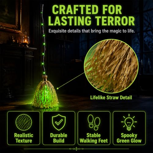 35" Animated Witch Broom Halloween Decor Sound Touch Activated LED Light Up - image 3