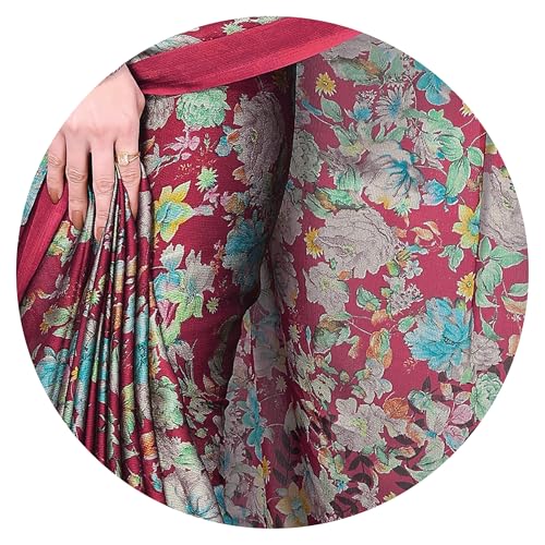 Image of MIRCHI FASHION Women Saree | Chiffon Leaf and Checked Print Professional Office Sari with Blouse