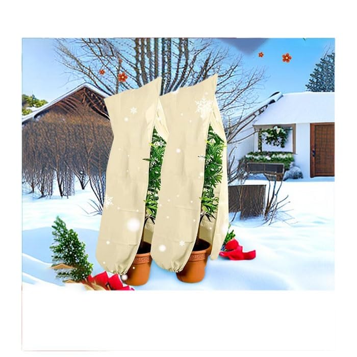 Fundas para plantas para protección contra congelación, mantas de protección contra heladas con cordón de cremallera, paquete de 2, material duradero para uso en jardín al aire libre