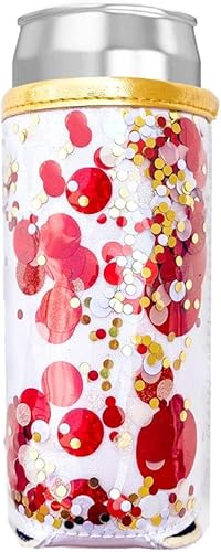 Packed Party Spirit Squad - Enfriador de latas delgadas de confeti, soporte de metal aislado para puerta trasera, piscina o playa (rojo Rally)