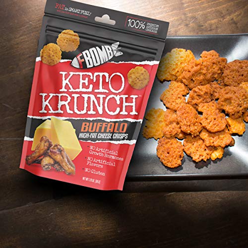 FBOMB Cheese Crisps 6 Pack: Crunchy, Oven Baked Keto & Low Carb Snack | 100% Natural, Premium Artisan Cheese, High Protein, Gluten Free Keto Snack | Buffalo 6 Pack