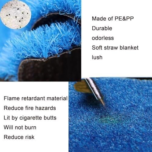 Outdoor Synthetic Artificial Grass Turf with Drainage Holes, Pet-Friendly, 1.18-inch Pile Height, Rubber ing, Customizable Size, Blue (39.3 x 74.8in)(59x 86.6(in))