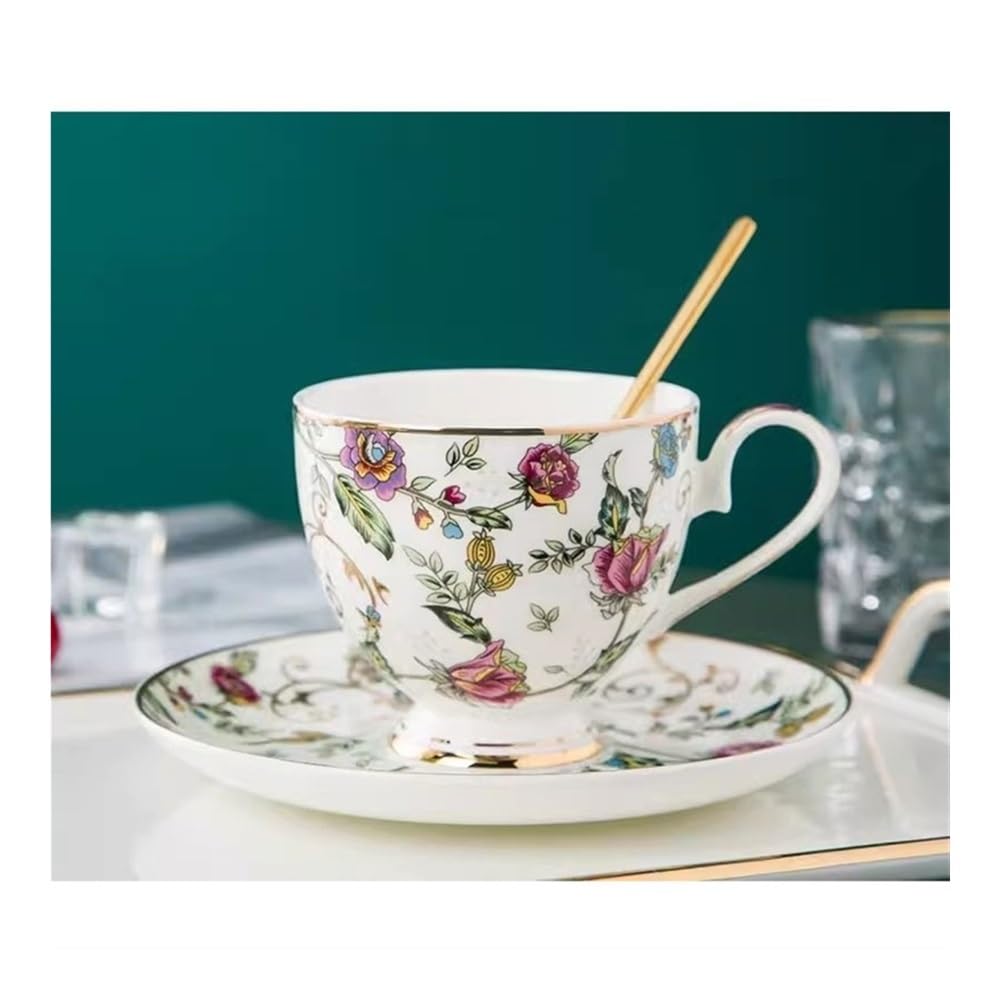 Tazze Set di tazze da caffè in porcellana cinese, semplici, con bordo dorato, in ceramica, nere e piattini inglesi per Latte, Tè caldo, Latte