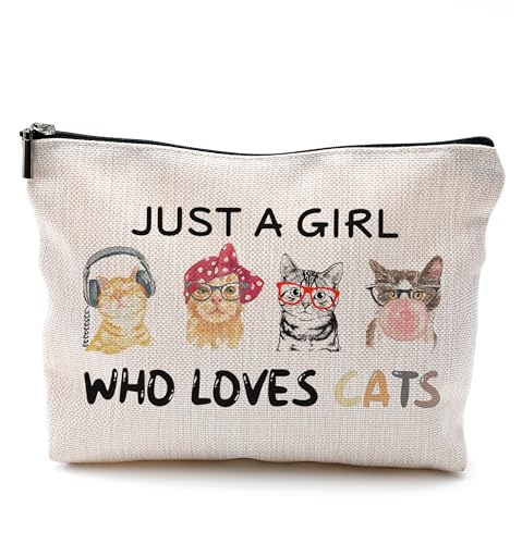 QGFM Cat Cosmetic Bag - Just A Girl Who Loves Cats, Funny Cat Gift With Zipper