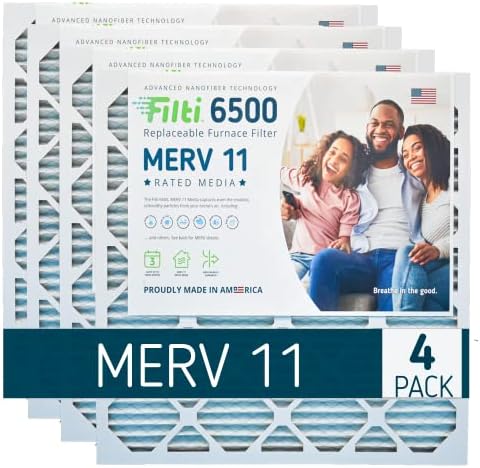 Filti 6500 Pleated High Capacity Home HVAC Furnace 16 x 25 x 1 MERV 11 Air Filter with Reduced Carbon Footprint and Nanofiber Technology (4 Pack)