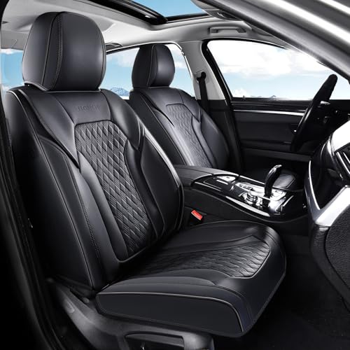Image of FLORICH Seat Covers, Car Seat Covers Front Seats, Luxury Nappa Leather Seat Covers, Breathable and Waterproof Car Seat Protector 2 Seat, Automotive Seat Covers Universal Fit for Most Cars-Black