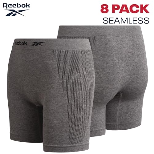 Image of Reebok Womens Boyshorts - 8 Pack Soft Stretch Performance 6 inch Inseam Tag Free Womens Underwear Seamless Boyshort Panties