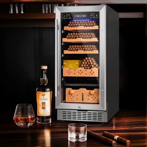 Image of Electric Cigar Humidor,15 Inch Upgraded Large Capacity Electric Cigar Cabinet with Powerful Compressor, Digital LED Screen, Safety Lock,Smart Temperature Control