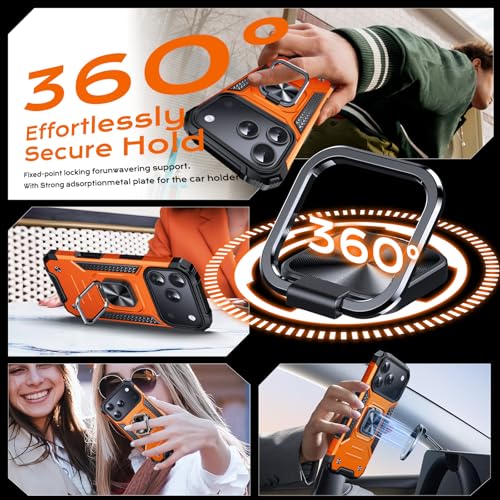 Image of Anqrp Heavy Duty Case for iPhone 17 Pro Case with Enhanced Ring Holder Grip Stand, Military Grade Shockproof Rugged Drop Protective Silicone Hard Slim iPhone 17 Pro Phone Case Cover,Orange