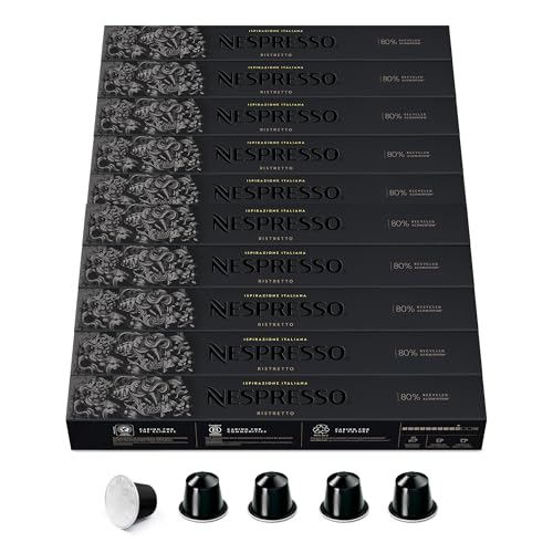 NESPRESSO ORIGINAL Ristretto 100 Kaffeekapseln | Arabica & Robusta Kaffee | Dunkle Röstung | Intensität 10 | Ideal für kräftigen Espresso