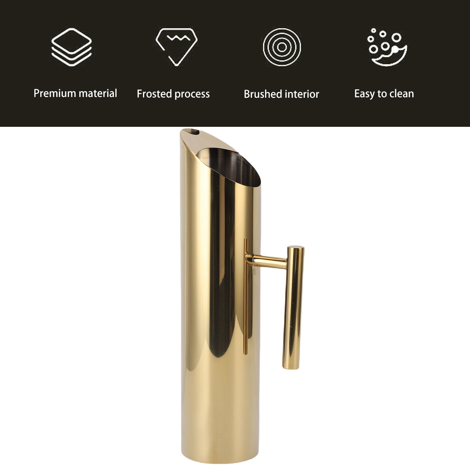 Nikou Brocca per Acqua in Acciaio Inossidabile con Protezione per il Ghiaccio 2L Brocca per Bevande in Metallo Contenitore per Bevande con Manico per Tè Freddo e Caldo, Succhi di (Oro)