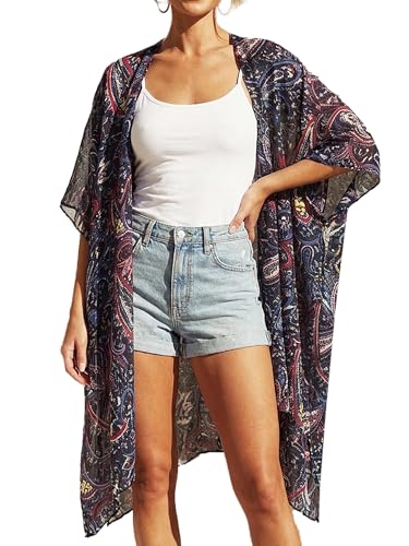Image of Spicy Sandia Kimonos for Women Floral Beach Cover Up Loose Swimsuit Bathing Suit Coverup Cardigan for Summer Swimwear