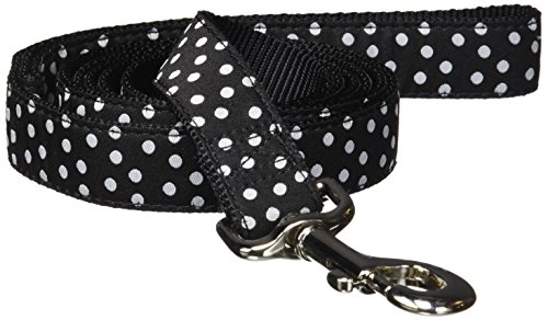 Hamilton Single Thick Dog Leash with Polka Dots Ribbon Overlay, 1" x 6', Black Cover