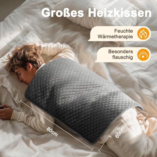 Focbeo XXXL Heizkissen mit Abschaltautomatik (80 x 60 cm), Wärmekissen elektrisch mit 6 Temperaturstufen & 4 Zeiteinstellungen für Rücken, Schultern, Bauch, Beine, Schnellaufheizung, Maschinenwaschbar
