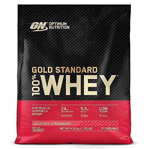 Optimum Nutrition ON Gold Standard 100% Whey Prote�na en Polvo, Glutamina y Amino�cidos Naturales, BCAA, Fresa Deliciosa, 154 Porciones, 4.54kg, Embalaje Puede Variar