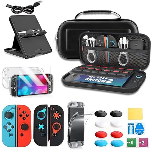 Case para Nintendo Switch 2, 25 em 1 Acessorios para Switch 2 (2025), com Pelicula, Capa Protetora Rígida Portátil e Estojo para Switch 2 e Protetores de TPU para Joycon