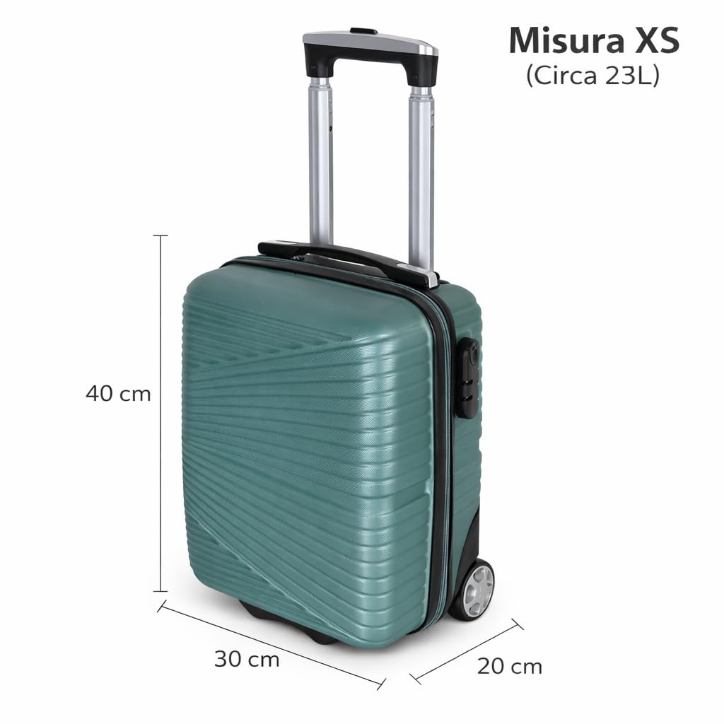 Valigetta Bagaglio a Mano 40x30x20 cm Uomo Donna Ragazzo Ragazza Bambini Rigido 2 Ruote Maniglia Telescopica Valigia Compatta Piccola da Cabina Ryanair EasyJet Multicolore Offerta Mod:1203 (Verde)