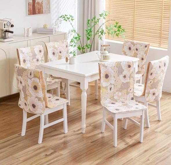 Image of HOMETHREADS Floral Quilted Cotton Chair Cover - Soft, Comfortable Dining Chair Seat Protector with Non-Slip Backing & Strong Elastic Strap for Snug Fit(White Yellow, Pack of 4)