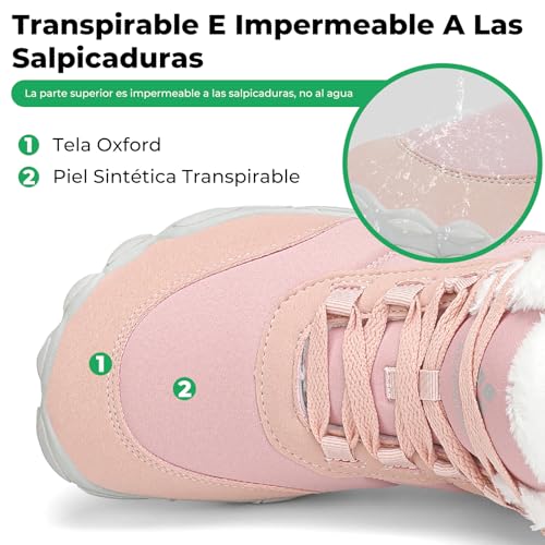 Miniatura 4 de Mishansha Botas Hombre Invierno Barefoot Botas De Nieve Antideslizante Botines Invierno Forradas Cálidas Zapatos Minimalistas, Rosa Gr.41