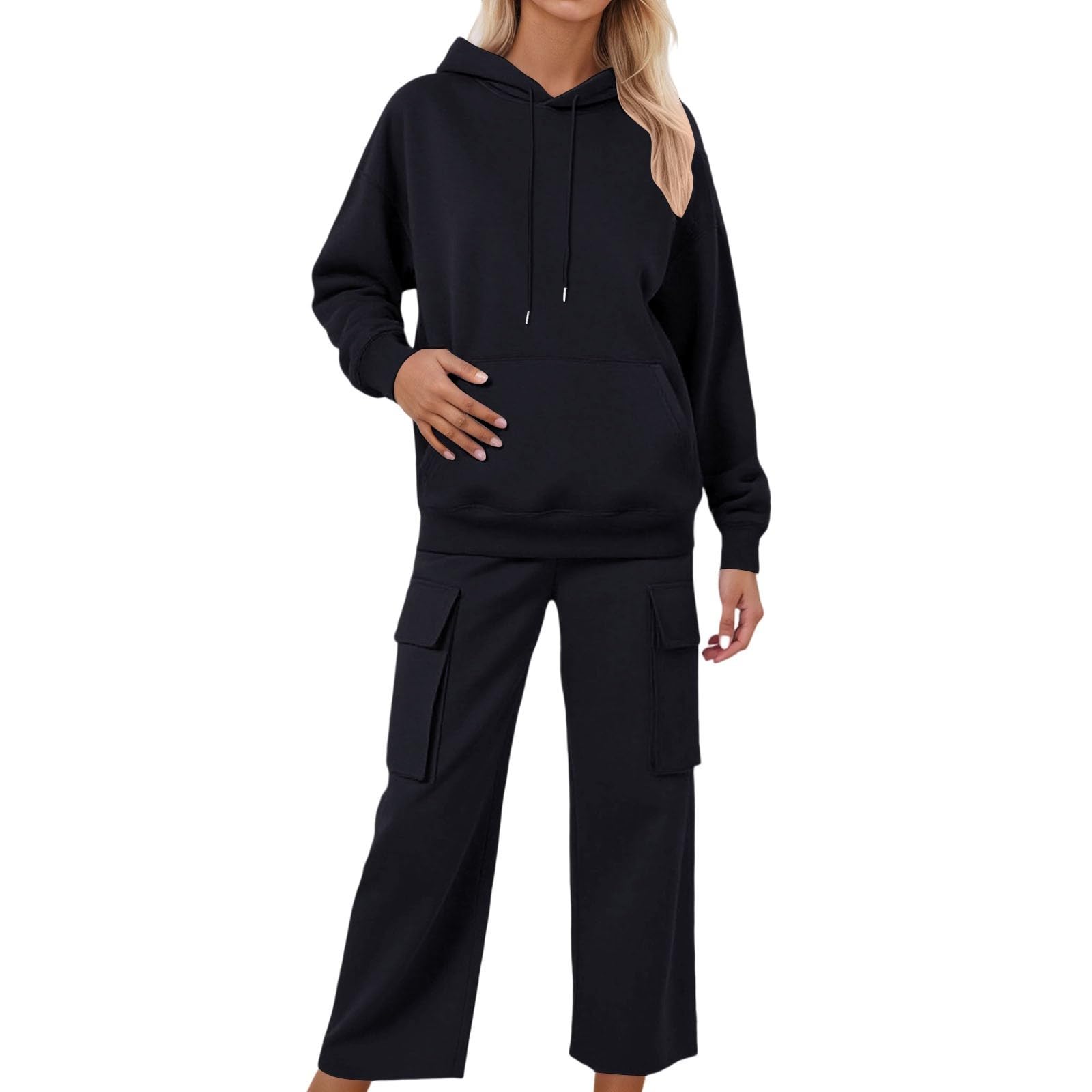Jogginganzug Damen Yoga Leggings Hoodie Sportswear Set Lose Herbstmode Pocket Sportswear Hosen Set Haus Geldes Outfit