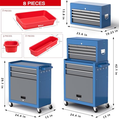 Tool Chest 8-Drawer | 42'' Large Rolling Tool Chest with Wheels | Detachable Top Metal Tool Box | Garage Storage Cabinet for Repair Room,Warehouse | Rolling Tool Box with Hooks,Liners,Tray Divider - Image 6