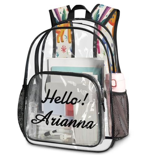 Dinosaurs Watercolor Personalized Large Clear Backpack Heavy Duty for Stadium Approved Custom Colorful Dinosaurs PVC Transparent Backpack with Name See Through Bag for Concerts