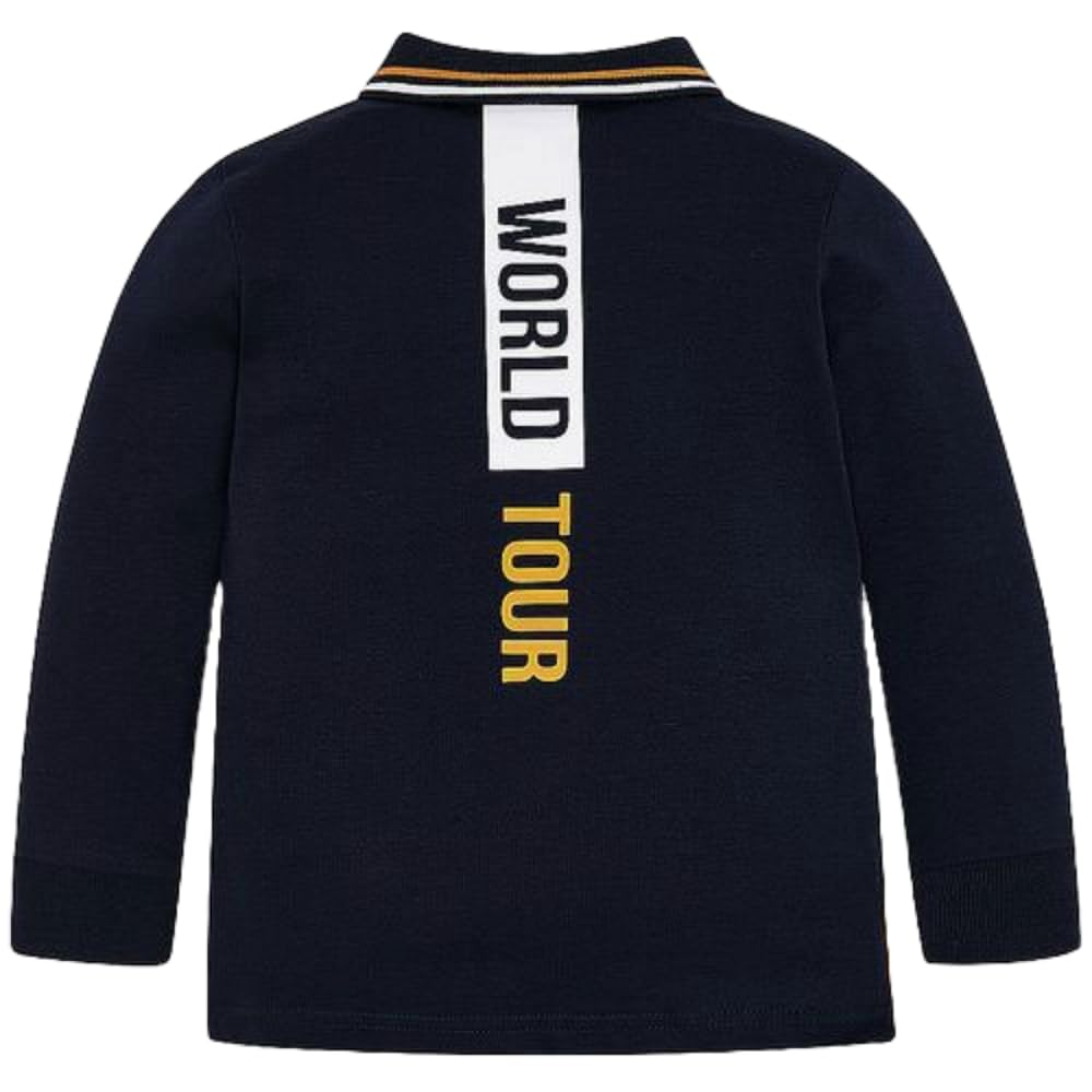 Generico Polo de manga larga para niño y niño, algodón elástico, cuello clásico, serigrafía World Tour, 4110, ideal para la temporada otoño-invierno